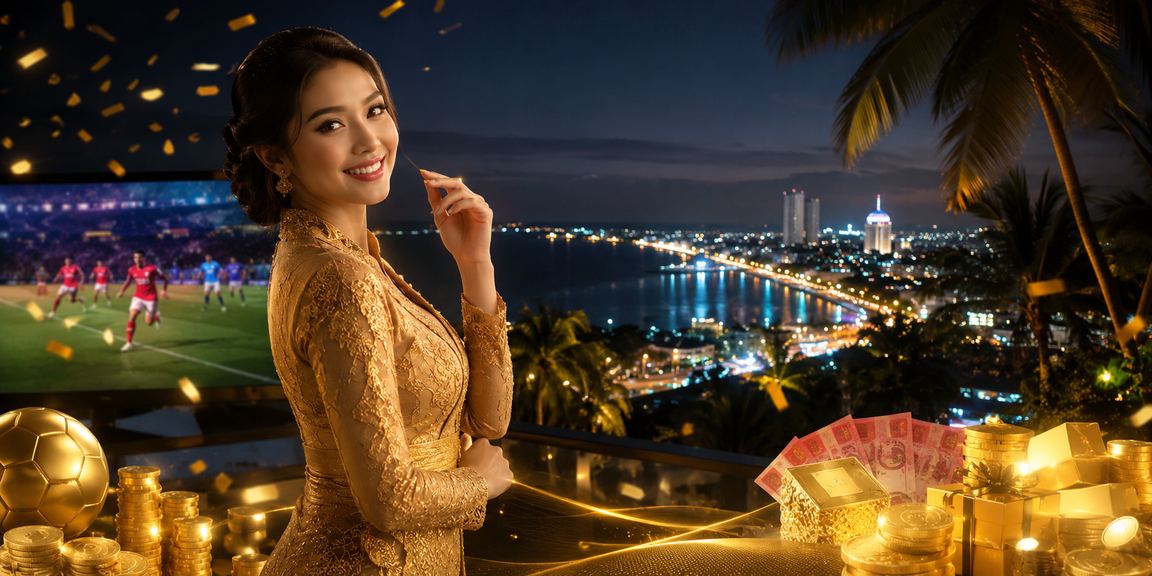 Model menampilkan informasi bonus cashback dengan ekspresi percaya diri di depan layar
