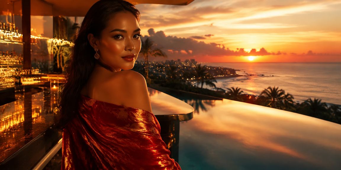 Pemain kasino menikmati permainan di tepi pantai dengan antarmuka modern