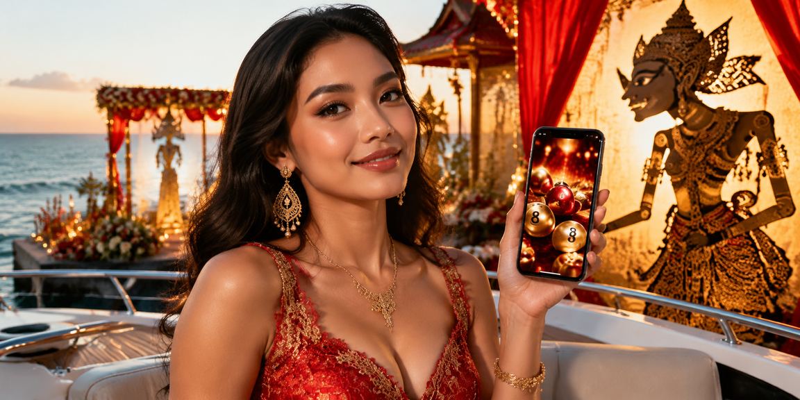 Pengguna bermain casino mobile di tepi pantai dengan smartphone dan suasana santai